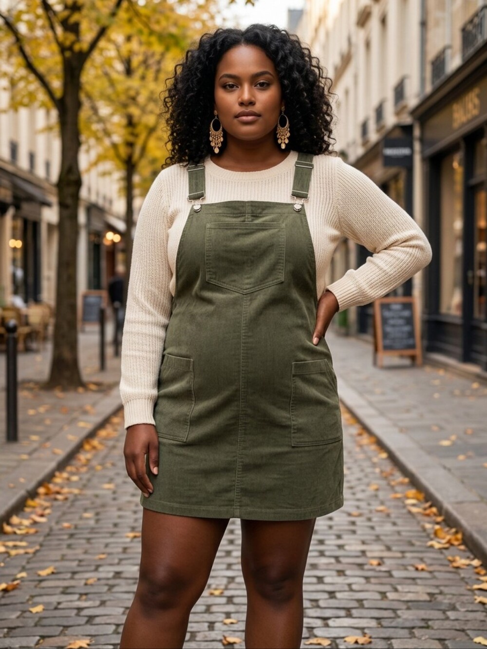 SHEIN Olive Green Corduroy Overall Mini Dress